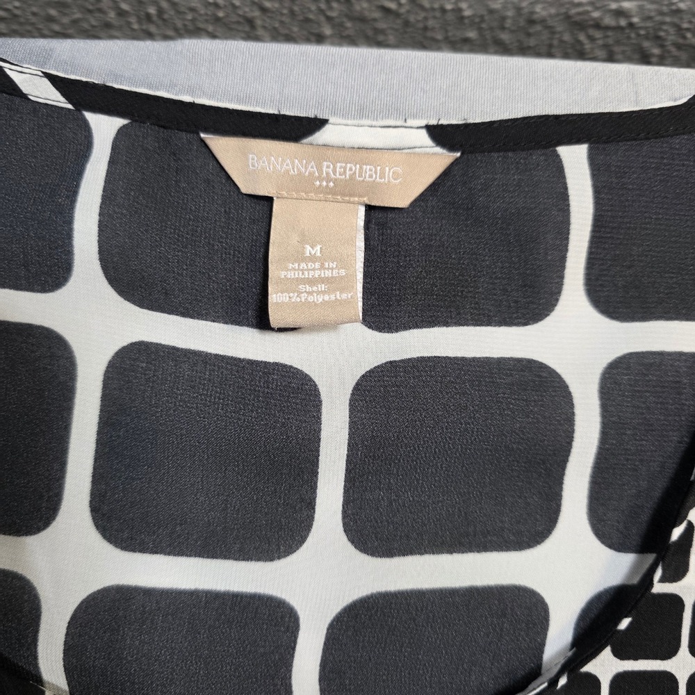Banana Republic Womens Black White Geometric‎ Grid Sleeveless Sheer Blouse Top M - Picture 9 of 9